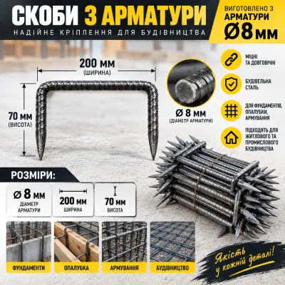 Скоба строительная 200х70мм, Арм. д.8мм
